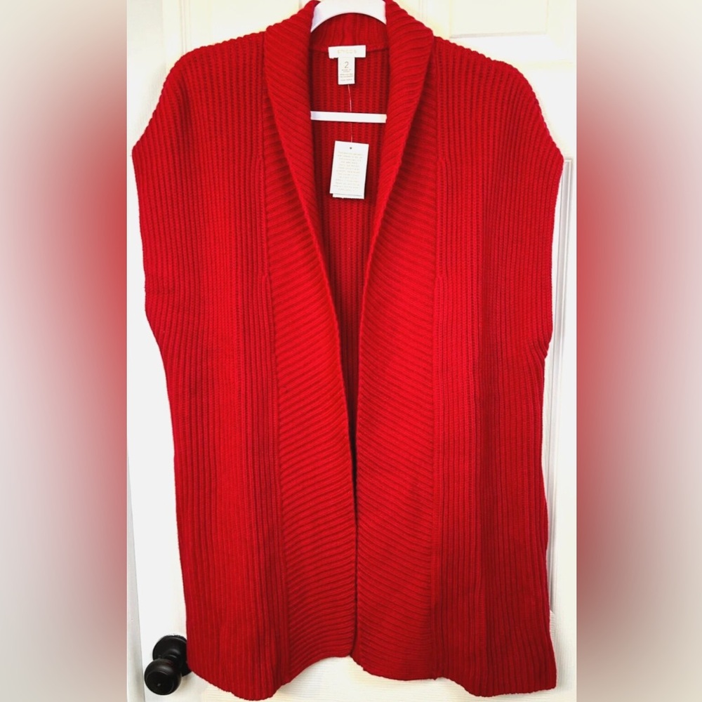 NWT Chico's Sultry Red Open Front Sweater Vest Tabbie Texture Size: XL